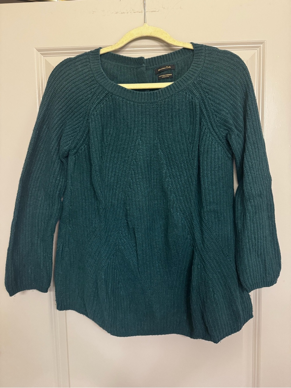 Massimo Dutti Green Rib Knit Sweater with Button Detail on Back